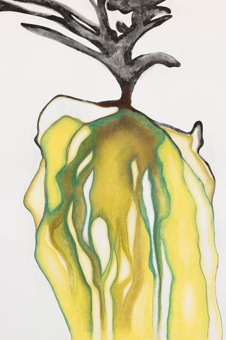 Frédérique Lucien, Orchis jaune, 2025. Gravure et pastel sec sur papier. 119,5 x 79 cm
