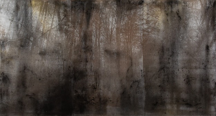 Lionel Sabatté, Sans titre, 2023 - Photographie révélée à la poussière sur toile, 195 x 360 cm © Margot Montigny