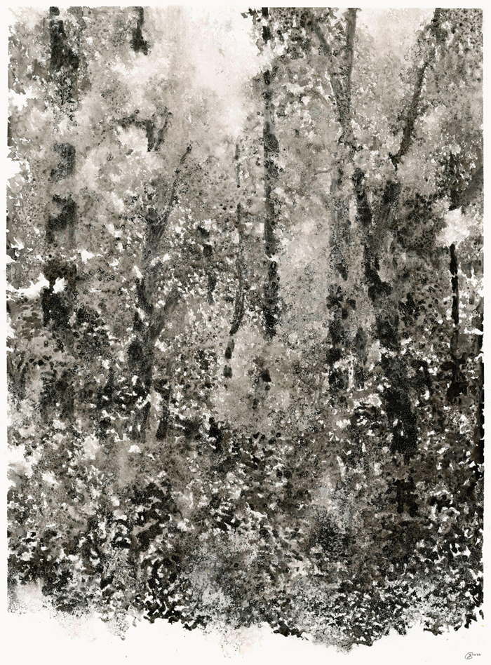 Yann Bagot, Air, lumière, matière (Abbaye de La Cambre #31), 2022. Encre de chine sur papier, 76 x 56 cm