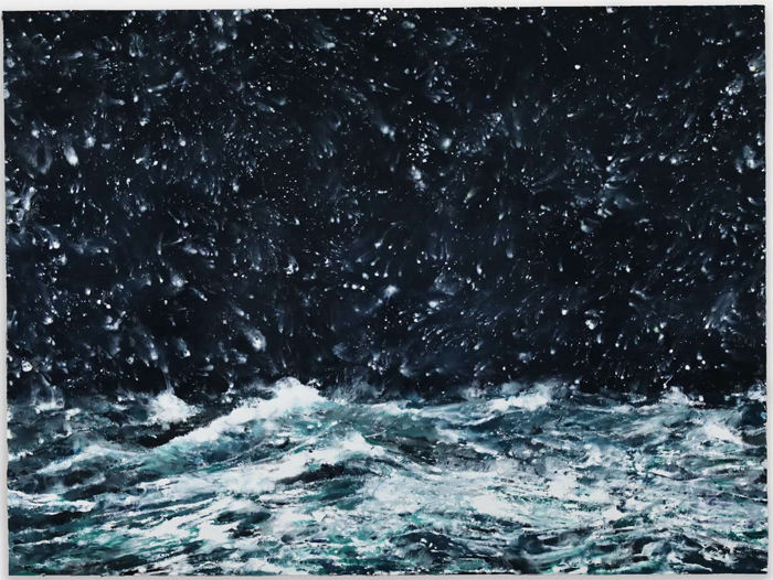 Philippe Cognée, Mer déchaînée n°3, 2024. Peinture à la cire sur toile, 125 x 125 cm. 