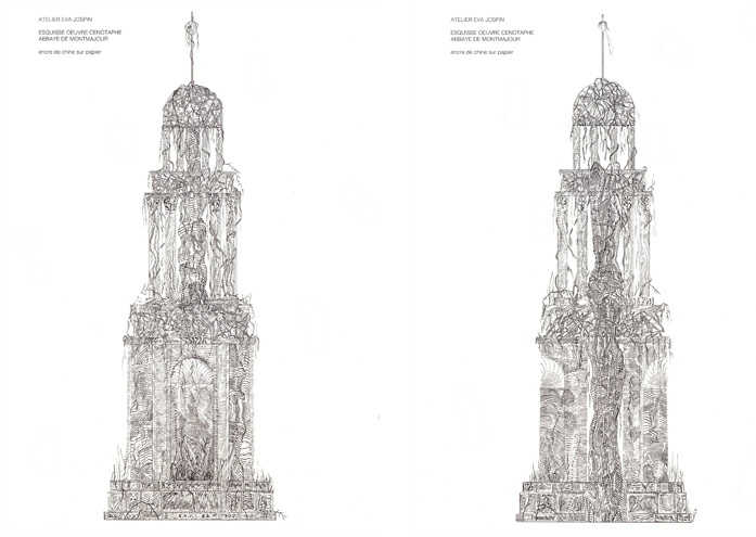 « Cénotaphe », esquisse, encre de chine sur papier, 2020 © Eva Jospin - ADAGP Paris 2020. Courtesy galerie Suzanne Tarasiève, Paris